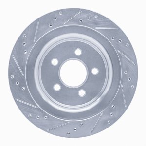 Ford Mustang Brake Rotor (1) - Rear Right - R1 Concepts - Drilled & Slotted - Silver - `15-`23